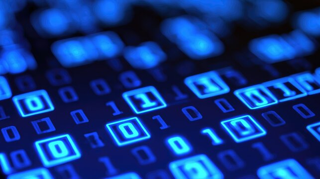 Abstract Digital Background Featuring Glowing Binary Code Numbers.