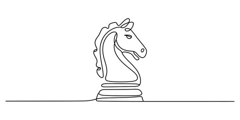 Continuous single line drawing of a chess knight horse piece for strategic games and business concept illustration isolated on white background illustration © Sreemoti