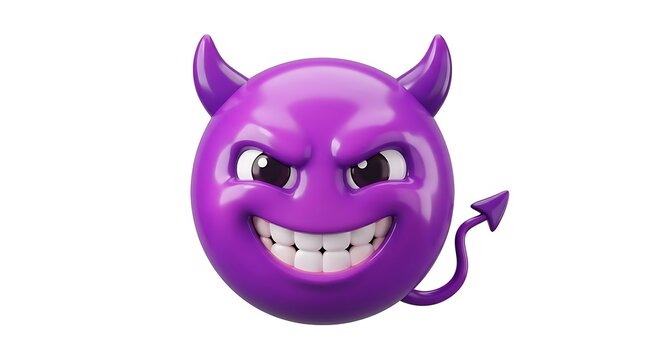 Purple devil emoji face with horns and a tail showing a mischievous grin and angry expression