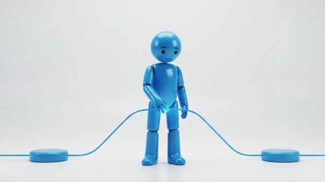 3D Blue Character Mascot Connecting Network Line Concept