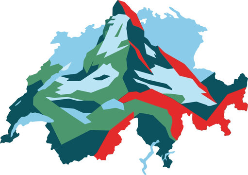 Graphic map of switzerland featuring the iconic matterhorn mountain silhouette swiss alps alpine landscape swiss landmark travel switzerland