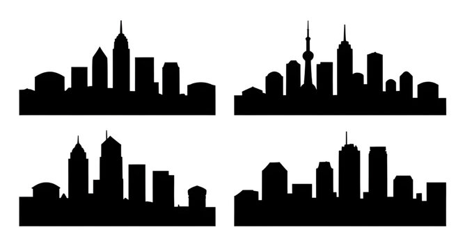 Modern City Skyline Silhouette Vector Graphic Isolated White Background Urban Architecture Set   