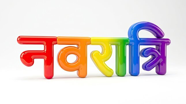 Colorful three dimensional rendering of the word navratri in devanagari script