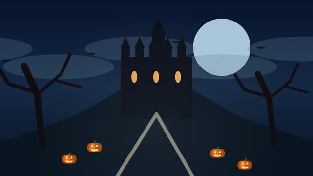 Spooky castle with full moon halloween sale animation background
