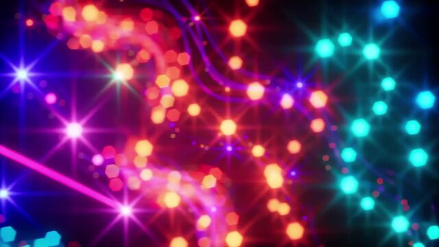 Slow pan over shimmering abstract lights, creating a dynamic silhouette background with soft glows, vibrant colors, and mesmerizing patterns that captivate the viewer