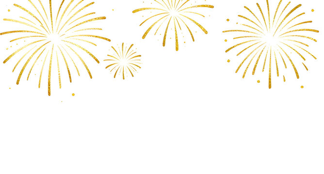 Vector Festive Gold Fireworks Display Isolated White Background Party Border Graphic
