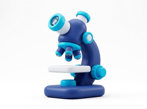 3D render of a blue and cyan toy microscope for scientific research and education with laboratory
