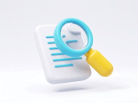 Magnifying glass over a white document page with lines 3D illustration document research