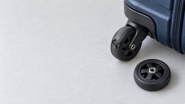 Damaged Suitcase Caster with Replacement Wheel and Copy Space