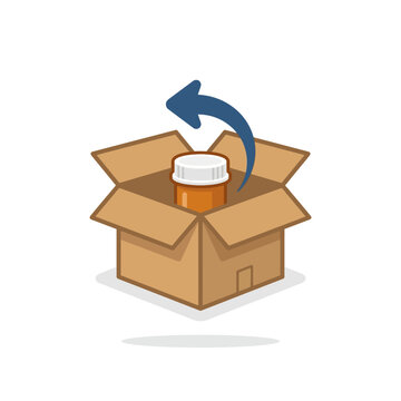 Pharmaceutical Product Recall with Medicine Bottle Return Box Vector Icon