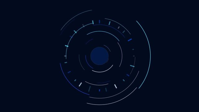 Abstract circular data display animation glowing on dark background