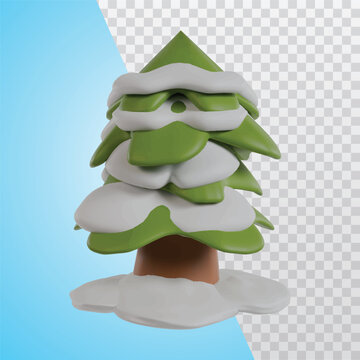 Snow-covered Christmas tree outdoor winter scene with festive green pine and white snow decoration