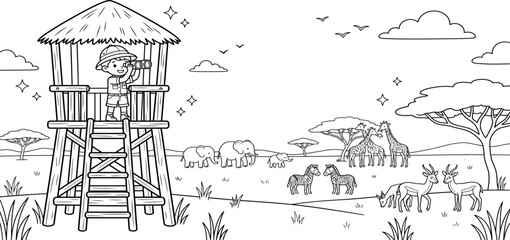 Fototapeta premium Hand drawn ink sketch of a wooden gazebo in a peaceful garden setting
