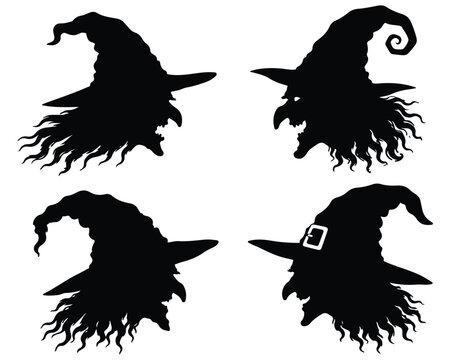 Set of witch head silhouettes