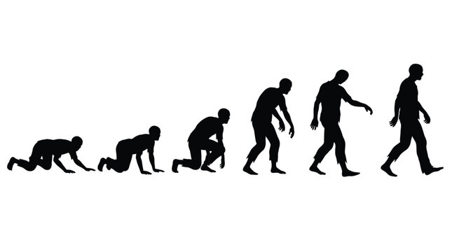 Zombie evolution silhouette showing progression from crawling infected creatures to upright walking human monsters