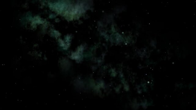 Dark space nebula with glittering stars slowly moving across frame as cosmic background for science exploration