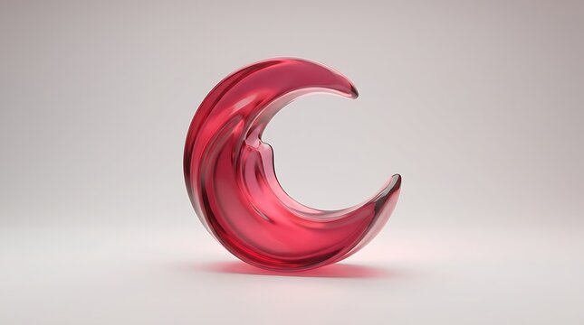 Stylish transparent red crescent moon shaped glass sculpture with smooth reflective surface design