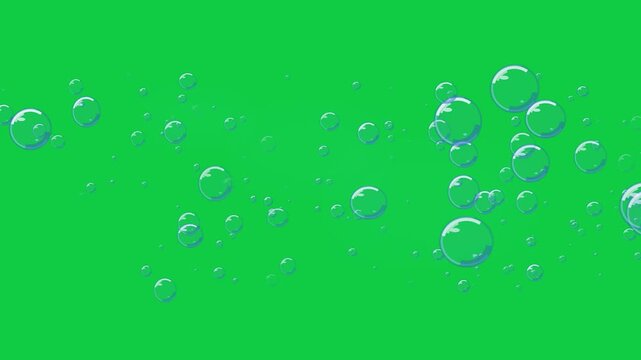 Floating transparent soap bubbles rising slowly against bright green background for compositing visual effects