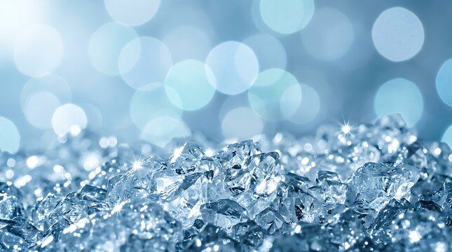 Shiny blue crystal diamonds reflecting sparkling light against a soft bokeh background