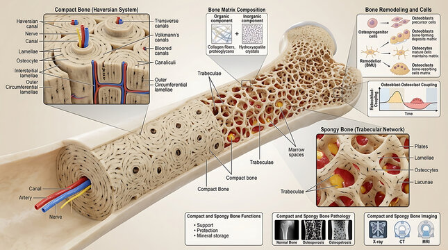 3D Photorealistic Complete Human Compact and Spongy Bone Anatomy with Osteons and Trabeculae