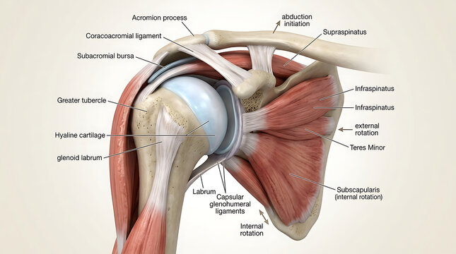 3D Photorealistic Complete Human Shoulder Joint Anatomy with Glenohumeral Articulation Labrum and Rotator Cuff