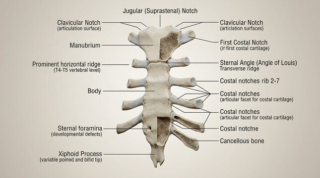 3D Photorealistic Complete Human Sternum Anatomy with Manubrium Body and Xiphoid Process