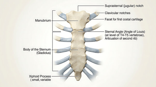 3D Photorealistic Complete Human Sternum Anatomy with Manubrium Body and Xiphoid Process