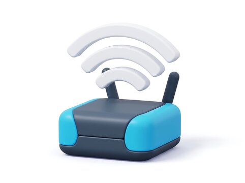 3D wi-fi router illustration showing wireless internet connectivity icon with network connection