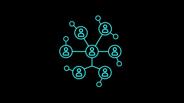 Social network line animation. Animated interconnected nodes icon. Community building. Group interaction. Blue illustration on Black background. HD video with alpha channel.