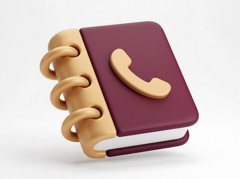 3D address book icon with telephone sign phone directory contact list business contacts