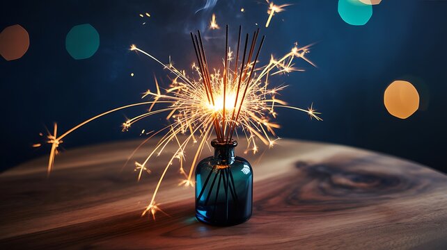 Glowing sparkler creating bright sparks during a celebration