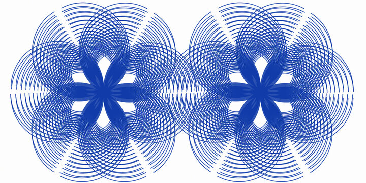 Abstract Blue Line Art Geometric Floral Pattern on White Background