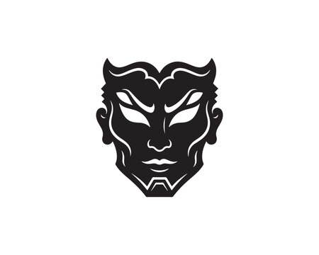 Abstract stylized black and white demon or fantasy warrior head icon