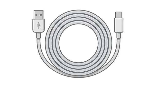 USB-A to USB-C Cable Coiled on White Background for Device Charging and Data Transfer Solutions