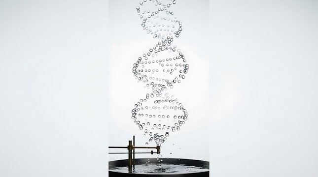 DNA Double Helix from Water Droplets: A stunning visual representation of a DNA double helix intricately formed by suspended water droplets.
