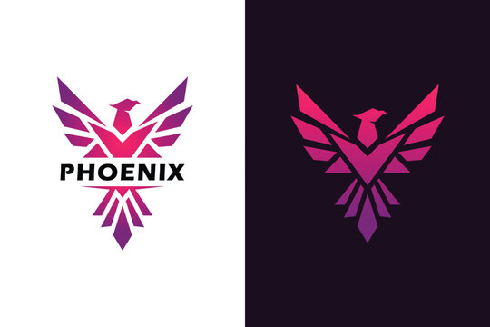 Abstract Phoenix Logo Design, Strong Geometric Bird Icon with Gradients color can be used corporate branding, sports teams, and security services.
