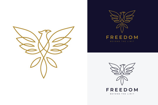 Minimalist Phoenix Bird Line Art Logo Icon Design With Spread Wings Continuous Line Art Style Suitable For Corporate Branding And Luxury Identities.