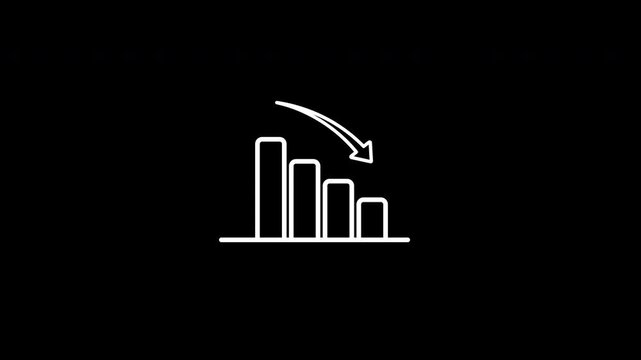 graph bar icon decrease or downward trend with arrow on transparent background alpha channel video
