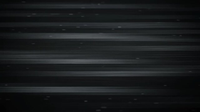 Abstract dark horizontal glitch effect motion background with small light particles and grainy texture for digital technology or futuristic concepts.
