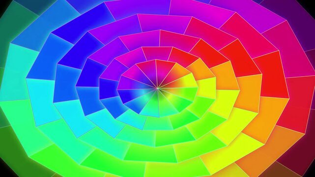 Colorful rainbow spiral tunnel pattern rotating in seamless hypnotic loop