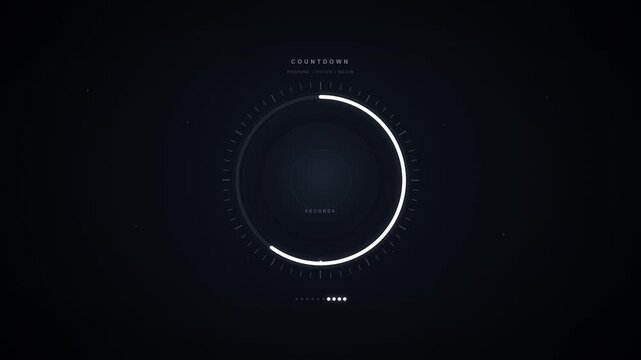 Circular Countdown Timer Animation from 10 to 0 on Dark Background, Digital Countdown Clock and Loading Progress Concept
