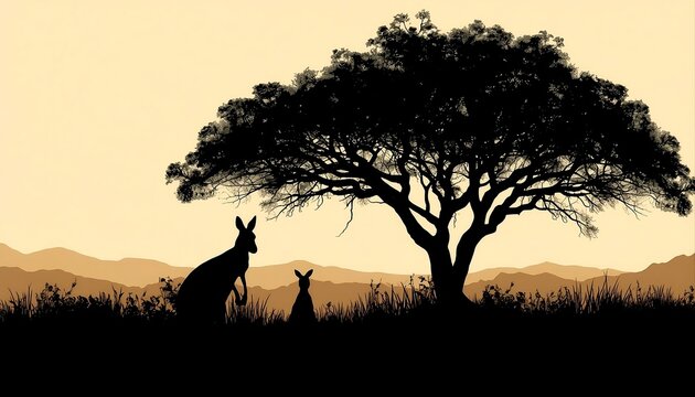 Australian Outback Landscape with Kangaroo Silhouettes