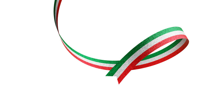 Italy flag glitter ribbon isolated on transparent background with copy space 3D render