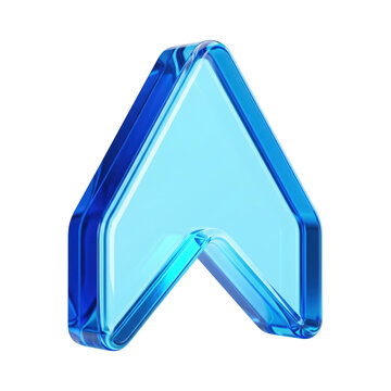 Glossy blue glass chevron upward arrow icon for modern web design interface navigation concept. isolated on transparent background, png