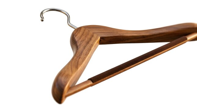 Wooden clothes hanger with metal hook isolated on white background