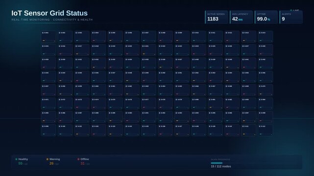 4k iot sensor grid status monitor with real time analytics network connectivity metrics, for big data processing, cybersecurity monitoring, cloud computing, digital