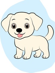 Fototapeta premium Cute Cream Colored Puppy Cartoon Illustration with Big Eyes on Blue Background