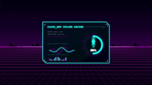 Retro Synthwave HUD Interface Loading Data Uplink