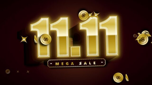 Mega Sale Promotional Motion Graphics with Gold Coins and Glowing Numbers