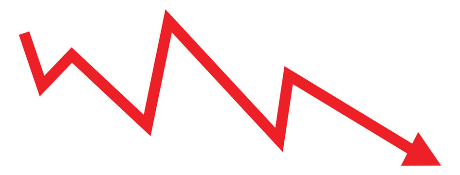 Red Zigzag Downward Arrow, Decline and Negative Trend Symbol for Business, Finance and Infographic Design Vector.eps